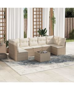 vidaXL 8-częściowy zestaw mebli ogrodowych z poduszkami, beżowy, polirattan Dārza mēbeļu komplekti