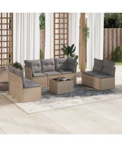 vidaXL 8-częściowy zestaw mebli ogrodowych z poduszkami, beżowy, polirattan Dārza mēbeļu komplekti