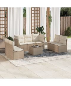 vidaXL 8-częściowy zestaw mebli ogrodowych z poduszkami, beżowy, polirattan Dārza mēbeļu komplekti