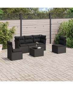 vidaXL 6-częściowy zestaw mebli ogrodowych z poduszkami, czarny polirattan Dārza mēbeļu komplekti