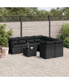 vidaXL 9-częściowy zestaw wypoczynkowy do ogrodu, z poduszkami, czarny Dārza mēbeļu komplekti