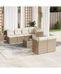 vidaXL 8-częściowy zestaw mebli ogrodowych z poduszkami, beżowy, polirattan Dārza mēbeļu komplekti