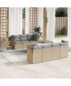 vidaXL 8-częściowy zestaw mebli ogrodowych z poduszkami, beżowy, polirattan Dārza mēbeļu komplekti