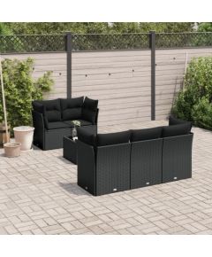 vidaXL 6-częściowy zestaw mebli ogrodowych z poduszkami, czarny polirattan Dārza mēbeļu komplekti