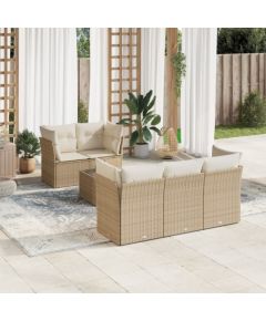 vidaXL 6-częściowy zestaw mebli ogrodowych z poduszkami, beżowy, polirattan Dārza mēbeļu komplekti