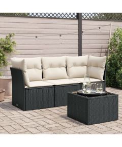 vidaXL 4-częściowy zestaw wypoczynkowy do ogrodu, poduszki, czarny rattan PE Dārza mēbeļu komplekti