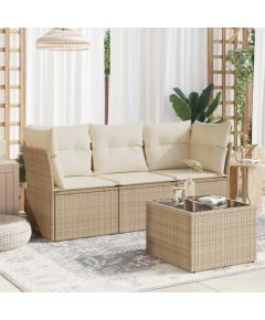 vidaXL 4-częściowy zestaw mebli ogrodowych z poduszkami, beżowy, polirattan Dārza mēbeļu komplekti