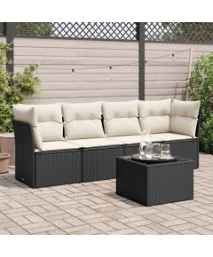 vidaXL 5-częściowy zestaw wypoczynkowy do ogrodu, poduszki, czarny rattan PE Dārza mēbeļu komplekti