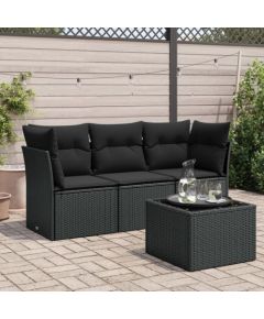 vidaXL 4-częściowy zestaw wypoczynkowy do ogrodu, poduszki, czarny rattan PE Dārza mēbeļu komplekti