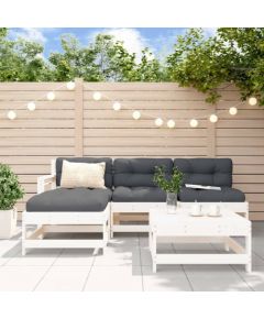 vidaXL 5-częściowy zestaw mebli ogrodowych, biały, lite drewno sosnowe Dārza mēbeļu komplekti