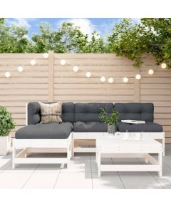 vidaXL 5-częściowy zestaw mebli ogrodowych, biały, lite drewno sosnowe Dārza mēbeļu komplekti