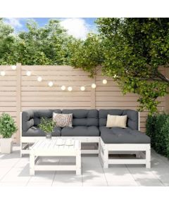 vidaXL 5-częściowy zestaw mebli ogrodowych, biały, lite drewno sosnowe Dārza mēbeļu komplekti