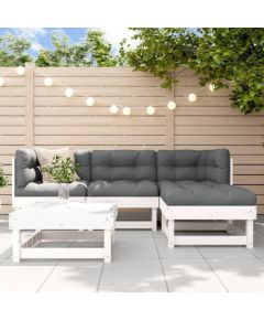 vidaXL 5-częściowy zestaw mebli ogrodowych, biały, lite drewno sosnowe Dārza mēbeļu komplekti