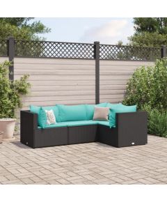 vidaXL VidaXL 4 Piece Patio Lounge Set with Cushions Black Poly Rattan Dārza mēbeļu komplekti