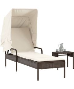 vidaXL VidaXL Leżanka z zadaszeniem i stolikiem, brązowa, polirattan Шезлонги и пляжные стулья