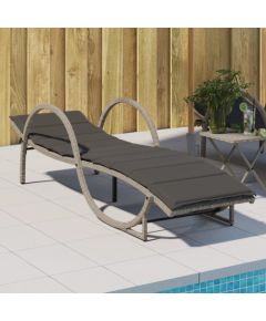 vidaXL VidaXL Leżak z poduszką, jasnoszary, 60x199x42 cm, polirattan Шезлонги и пляжные стулья