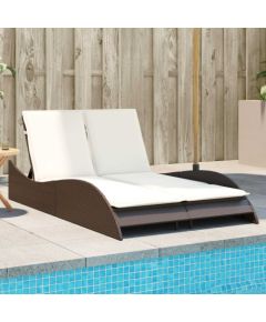 vidaXL VidaXL Leżanka z poduszkami, brązowa, 114x205x73, polirattan Шезлонги и пляжные стулья