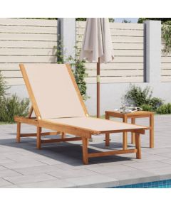 vidaXL Leżak ze stolikiem, kremowy, drewno akacjowe i textilene Шезлонги и пляжные стулья