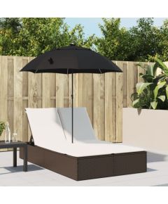 vidaXL Podwójna leżanka z poduszkami i parasolem, brązowa, polirattan Шезлонги и пляжные стулья