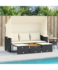 vidaXL 3-os. sofa ogrodowa z baldachimem i podnóżkami, czarna Dārza mēbeļu komplekti