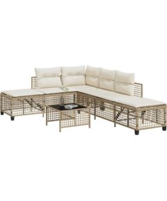 vidaXL 3-cz. narożna sofa ogrodowa z poduszkami, beżowa, polirattan Dārza mēbeļu komplekti