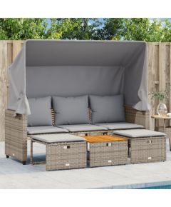 vidaXL 3-os. sofa ogrodowa z baldachimem i podnóżkami, szara Dārza mēbeļu komplekti