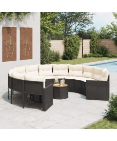 vidaXL Sofa ogrodowa, stolik i poduszki, okrągła, czarny rattan PE Dārza mēbeļu komplekti