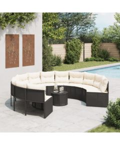 vidaXL Sofa ogrodowa, stolik i poduszki, okrągła, czarny polirattan Dārza mēbeļu komplekti