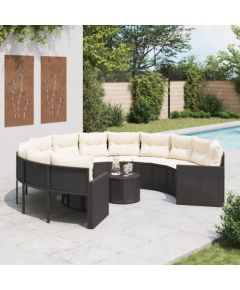 vidaXL Sofa ogrodowa, stolik i poduszki, okrągła, czarny rattan PE Dārza mēbeļu komplekti