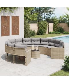 vidaXL Sofa ogrodowa, stolik i poduszki, okrągła, beżowy rattan PE Dārza mēbeļu komplekti