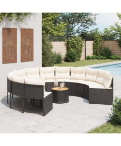 vidaXL Sofa ogrodowa, stolik i poduszki, okrągła, czarny rattan PE Dārza mēbeļu komplekti