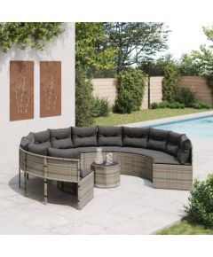 vidaXL Sofa ogrodowa, stolik i poduszki, okrągła, szary polirattan Dārza mēbeļu komplekti