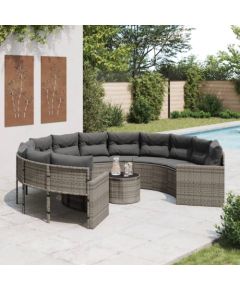 vidaXL Sofa ogrodowa, stolik i poduszki, okrągła, szary rattan PE Dārza mēbeļu komplekti