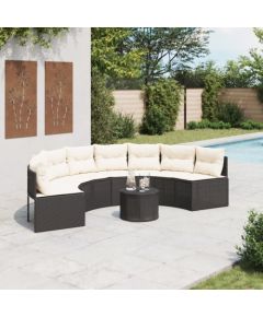 vidaXL Sofa ogrodowa, stolik i poduszki, półokrągła, czarny rattan PE Dārza mēbeļu komplekti