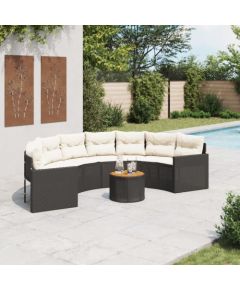vidaXL Sofa ogrodowa, stolik i poduszki, półokrągła, czarny rattan PE Dārza mēbeļu komplekti