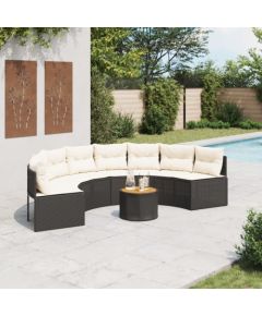 vidaXL Sofa ogrodowa, stolik i poduszki, półokrągła, czarny rattan PE Dārza mēbeļu komplekti