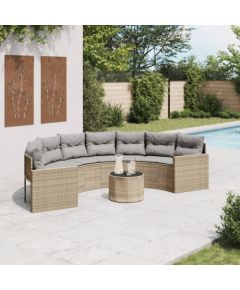 vidaXL Sofa ogrodowa, stolik i poduszki, półokrągła, beżowy rattan PE Dārza mēbeļu komplekti