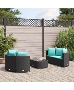 vidaXL 5-cz. zestaw wypoczynkowy do ogrodu, poduszki, czarny rattan PE Dārza mēbeļu komplekti