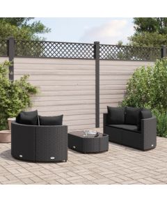 vidaXL 5-cz. zestaw wypoczynkowy do ogrodu, poduszki, czarny rattan PE Dārza mēbeļu komplekti