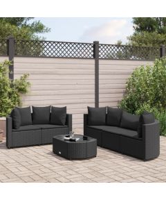 vidaXL 6-cz. zestaw mebli ogrodowych z poduszkami, czarny polirattan Dārza mēbeļu komplekti