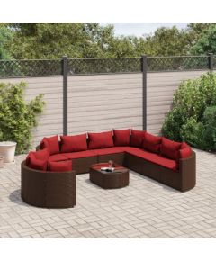 vidaXL 10-cz. zestaw mebli ogrodowych z poduszkami, brązowy polirattan Dārza mēbeļu komplekti