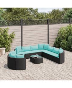 vidaXL 10-cz. zestaw wypoczynkowy do ogrodu, z poduszkami, czarny Dārza mēbeļu komplekti