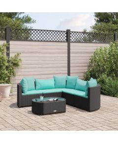 vidaXL 6-cz. zestaw mebli ogrodowych z poduszkami, czarny polirattan Dārza mēbeļu komplekti