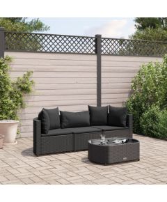 vidaXL 4-cz. zestaw wypoczynkowy do ogrodu, poduszki, czarny rattan PE Dārza mēbeļu komplekti
