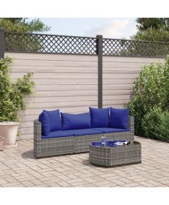 vidaXL 4-cz. zestaw wypoczynkowy do ogrodu, poduszki, szary, rattan PE Dārza mēbeļu komplekti