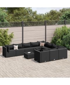 vidaXL 11-cz. zestaw wypoczynkowy do ogrodu, poduszki czarny rattan PE Dārza mēbeļu komplekti