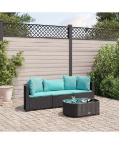 vidaXL 4-cz. zestaw wypoczynkowy do ogrodu, poduszki, czarny rattan PE Dārza mēbeļu komplekti