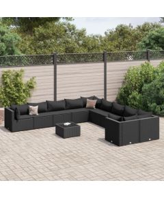 vidaXL 11-cz. zestaw wypoczynkowy do ogrodu, poduszki czarny rattan PE Dārza mēbeļu komplekti
