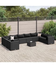 vidaXL 11-cz. zestaw mebli do ogrodu, z poduszkami, czarny rattan PE Dārza mēbeļu komplekti