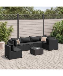vidaXL 7-cz. zestaw wypoczynkowy do ogrodu, poduszki, czarny rattan PE Dārza mēbeļu komplekti